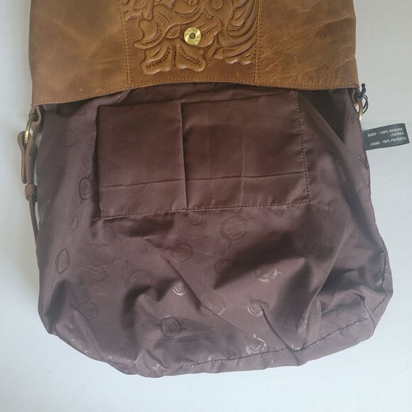 Born Genuine Leather Saddle Floral Embossed Shoulder Handbag - Picture 7 of 14